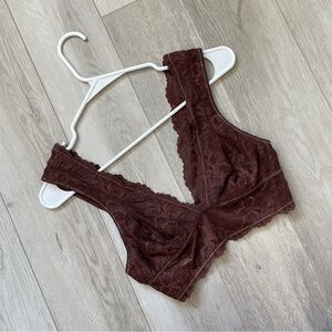 Free People Bralette lace plunge Brown (xsmall) feminine romantic layer lounge